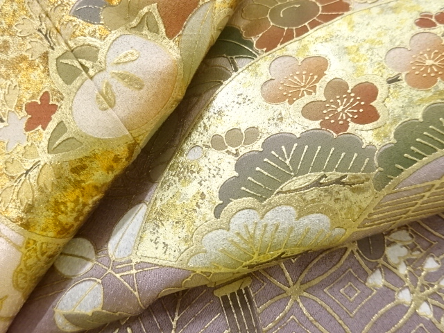  金彩草花に地紙模様一ツ紋訪問着